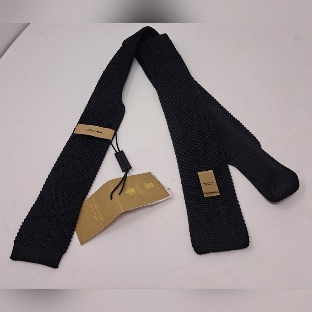 Burberry Men's 100% Silk Square Tie Slim Fit Black Made in Italy 52" Uniform - Picture 4 of 13